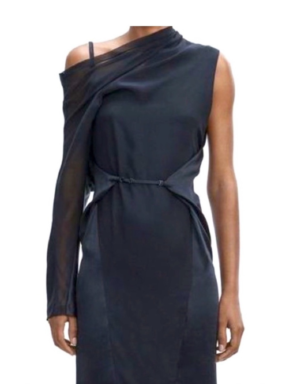 ALEXANDER WANG Silk Asymmetrical One-Shoulder Black Dress